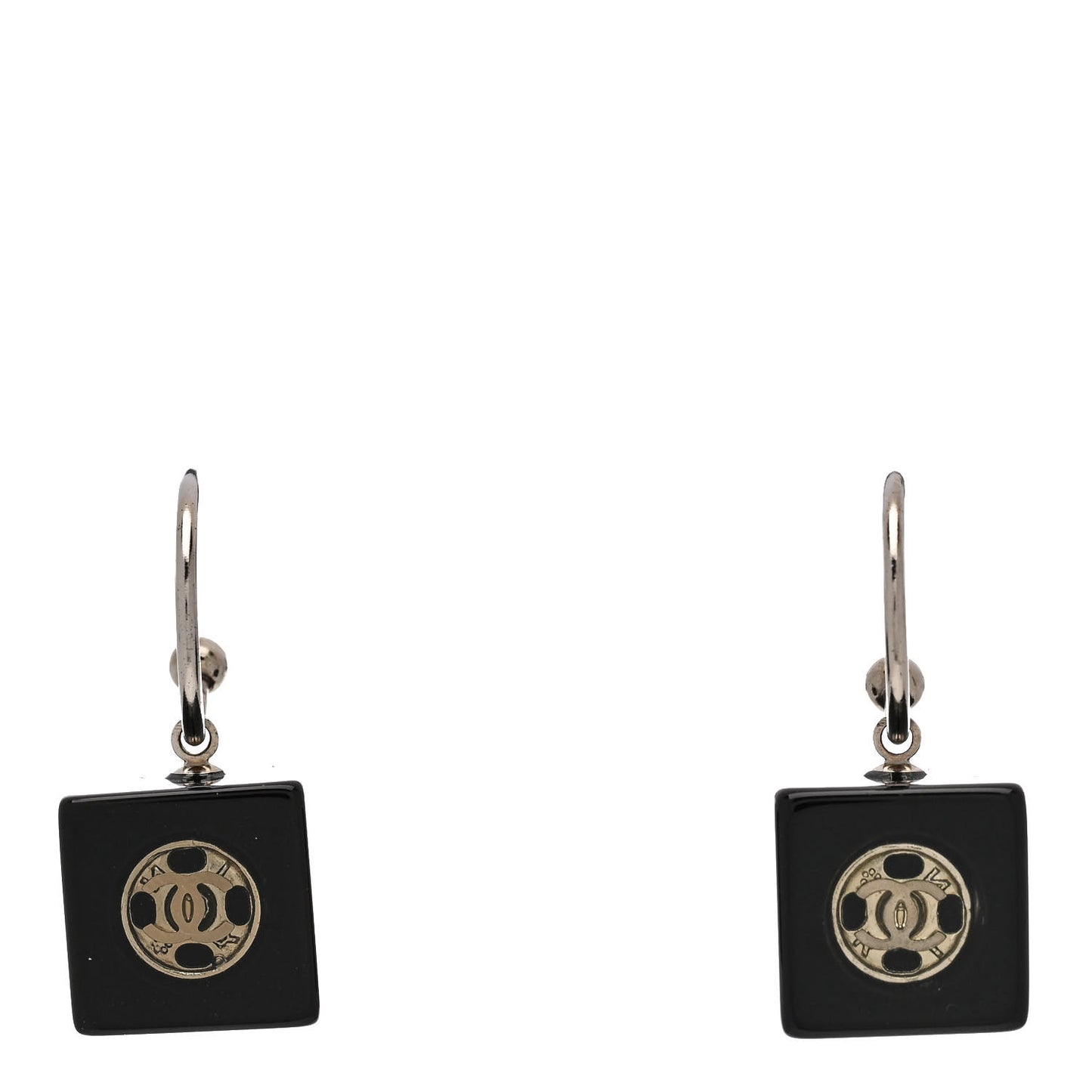 Resin Square CC Drop Earrings Black