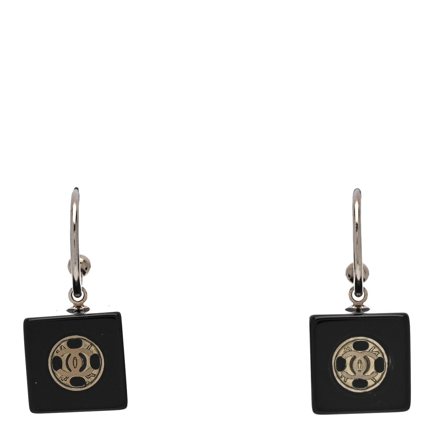 Chanel Resin Square CC Drop Earrings Black 1 of 6