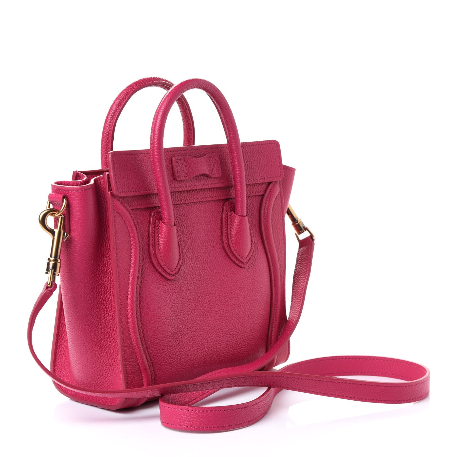 Celine Drummed Calfskin Nano Luggage Fuchsia 2 of 4