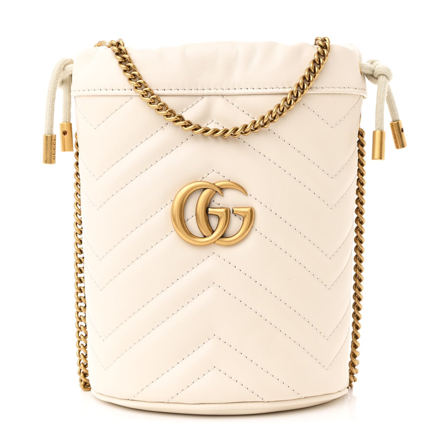 Calfskin Matelasse Mini GG Marmont 2.0 Bucket Bag White