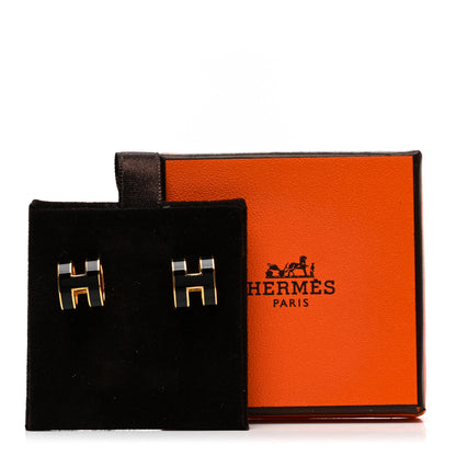 Hermes Gold Lacquered Mini Pop H Earrings Black 5 of 5