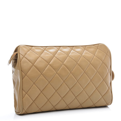 Chanel Lambskin Quilted Cosmetic Zip Pouch Beige 3 of 12