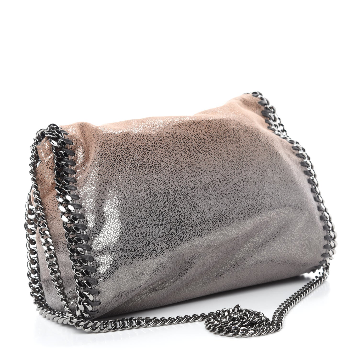 Stella McCartney Metallic Shaggy Deer Degrade Mini Falabella Fold Over Tote Taupe Gold Silver 4 of 11