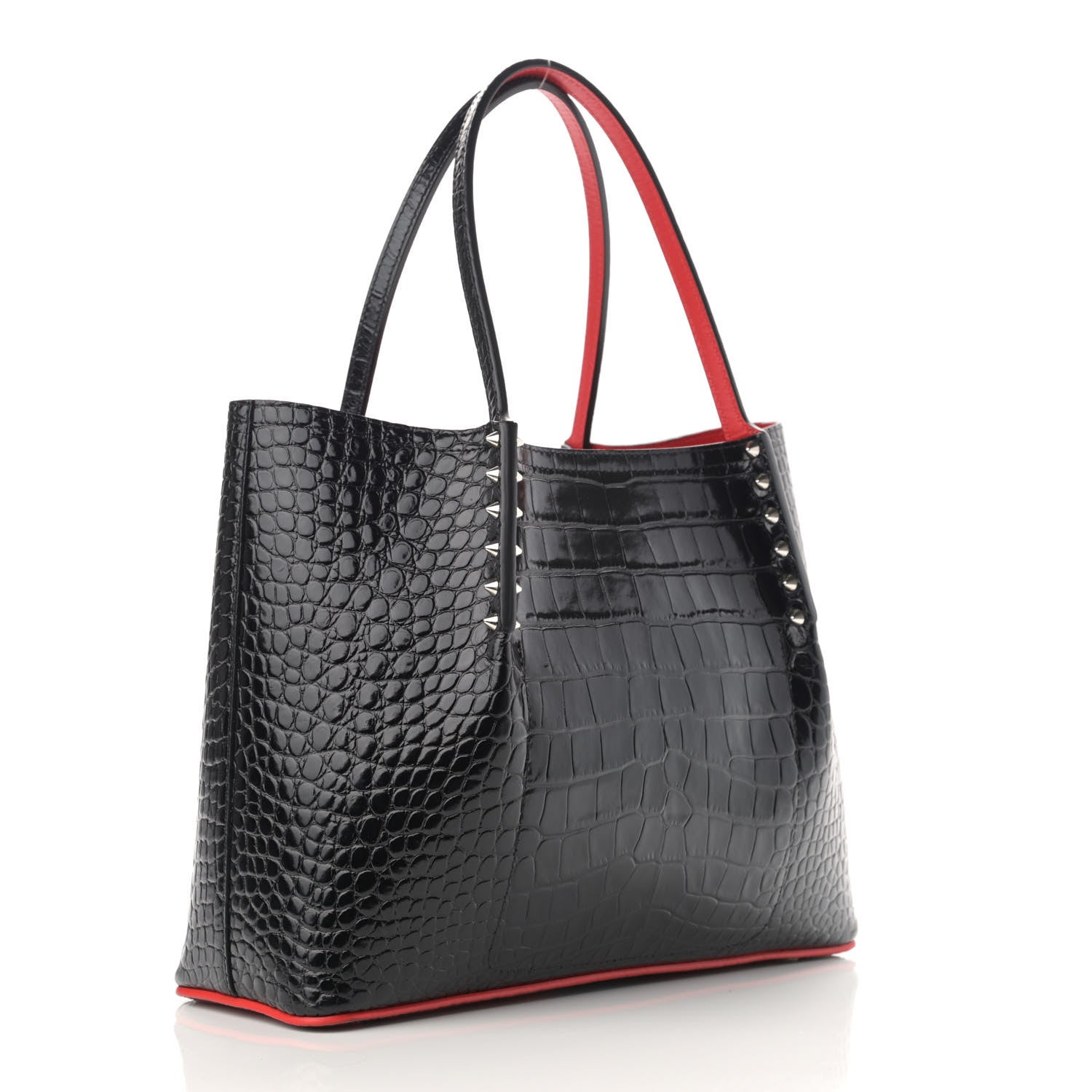 Christian Louboutin Crocodile Embossed Calfskin Spiked Small Cabarock Shopper Tote Black 3 of 10