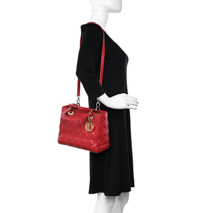 Christian Dior Lambskin Cannage Medium Lady Dior Red 2 of 10