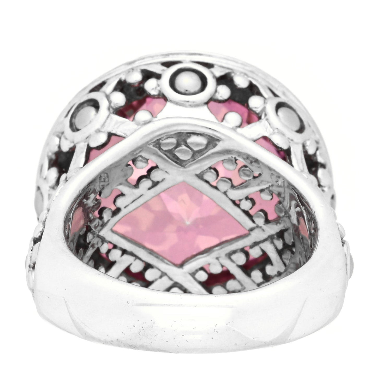 18K Yellow Gold Sterling Silver Pink Topaz Diamond Batu Sari Ring 54 7