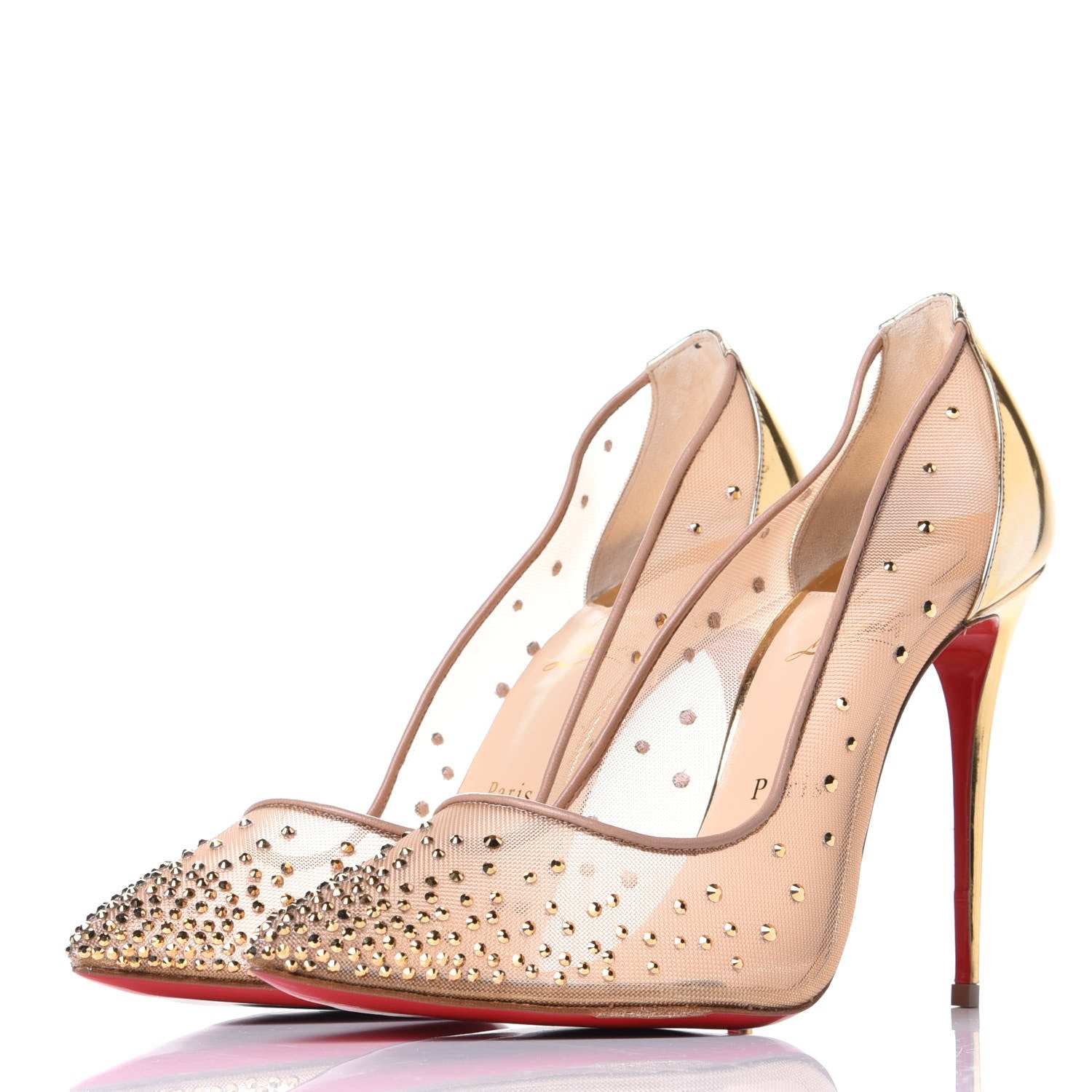 Christian Louboutin Rete Specchio Crystal Strass Follies 100 Pumps 39.5 Gold 3 of 10
