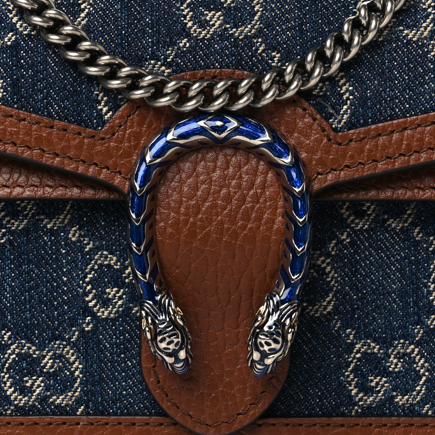 New Denim GG Monogram Dollar Calfskin Enamel Super Mini Dionysus Shoulder Bag Blue Tea Cuir Epilog Electric Blue