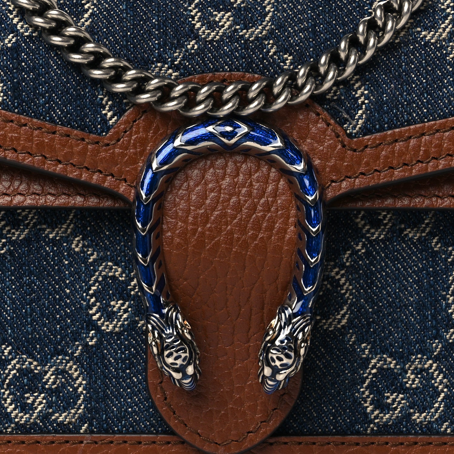 Gucci New Denim GG Monogram Dollar Calfskin Enamel Super Mini Dionysus Shoulder Bag Blue Tea Cuir Epilog Electric Blue 7 of 10