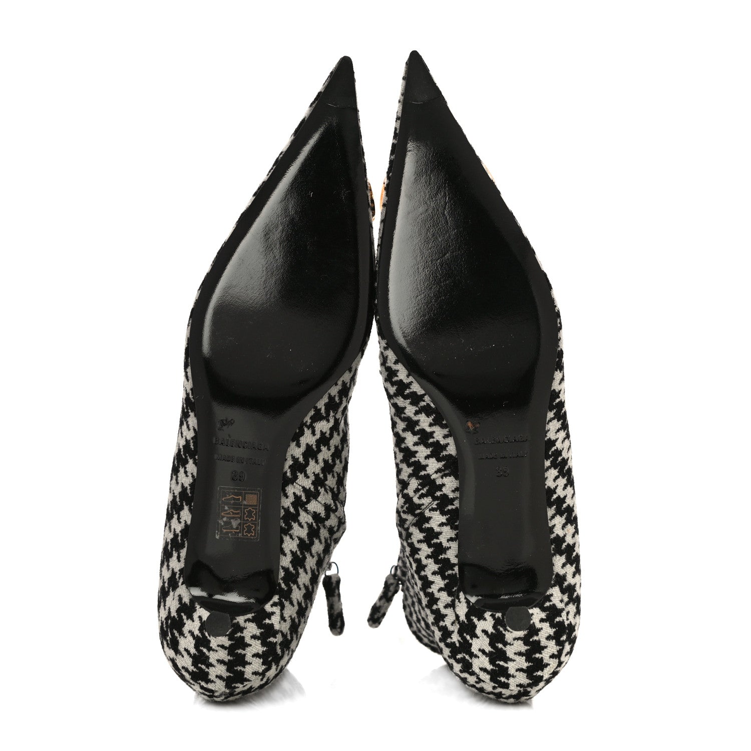 Balenciaga Wool Houndstooth BB Pointy Toe Ankle Booties 39 Black Ivory 8 of 12
