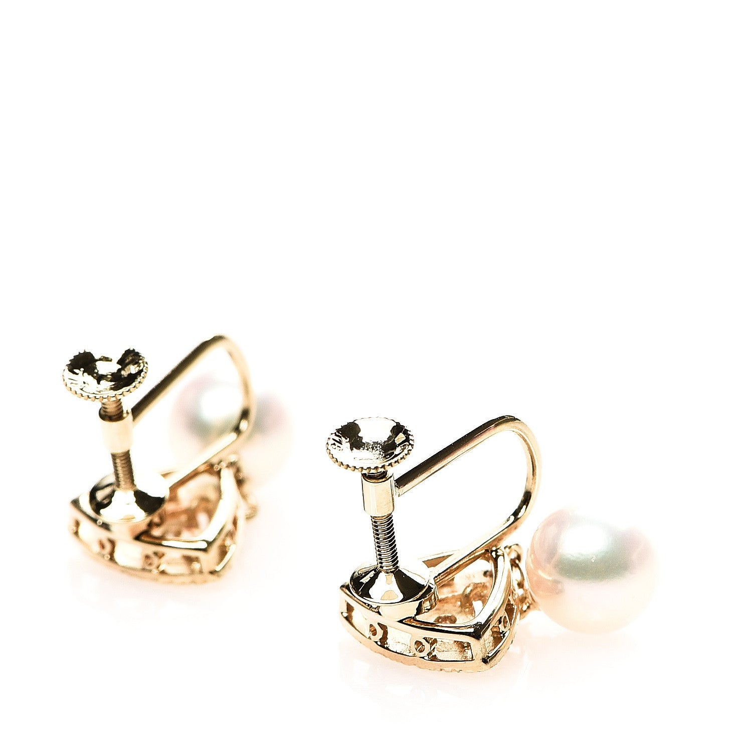Mikimoto 18K Yellow Gold Diamond 6.5-7mm Akoya Pearl Triangle Drop Screw Back Earrings 3 of 4