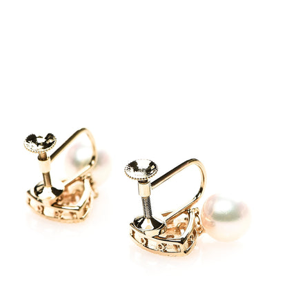 Mikimoto 18K Yellow Gold Diamond 6.5-7mm Akoya Pearl Triangle Drop Screw Back Earrings 3 of 4