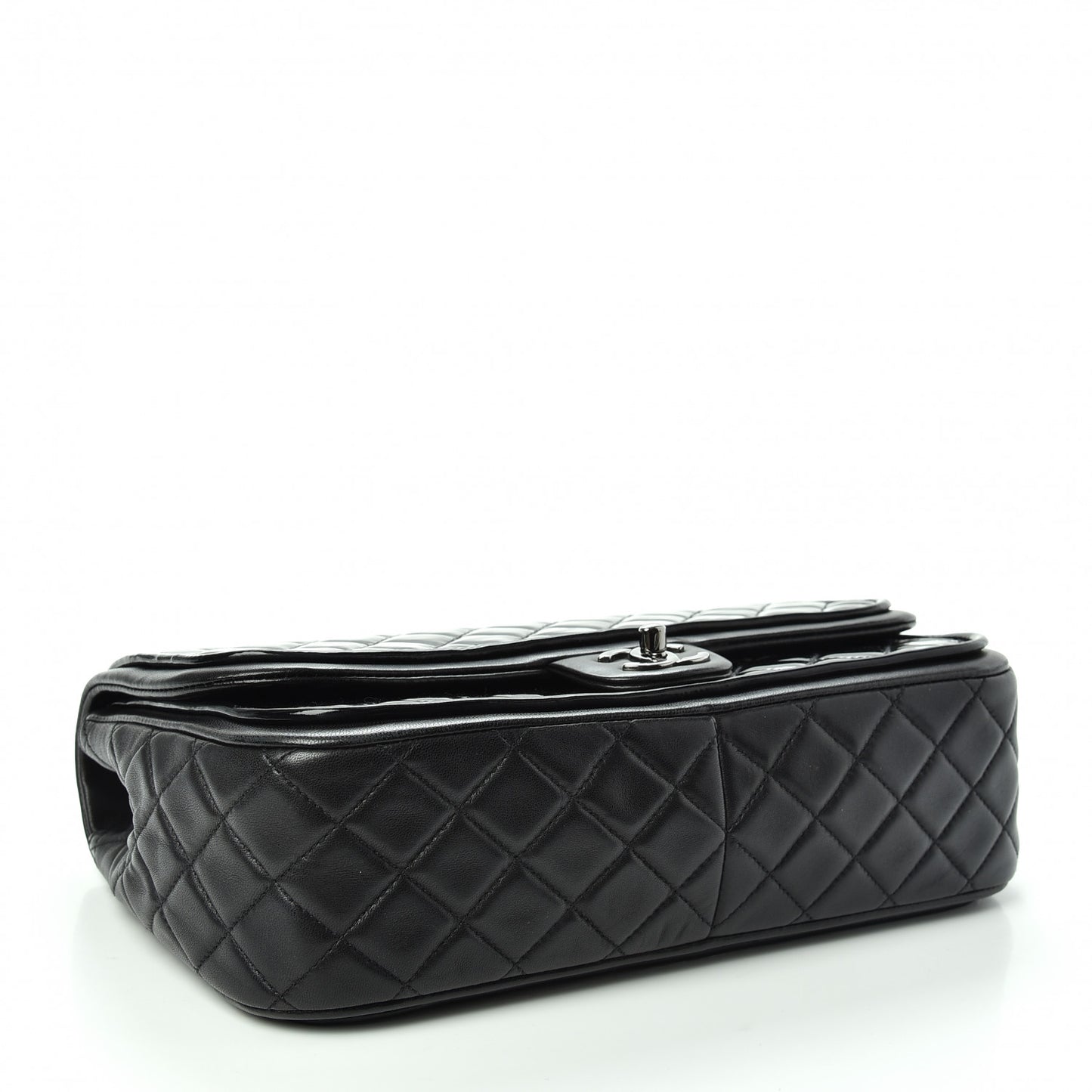 Patent Quilted Jumbo Classic Twist Flap Bag Black