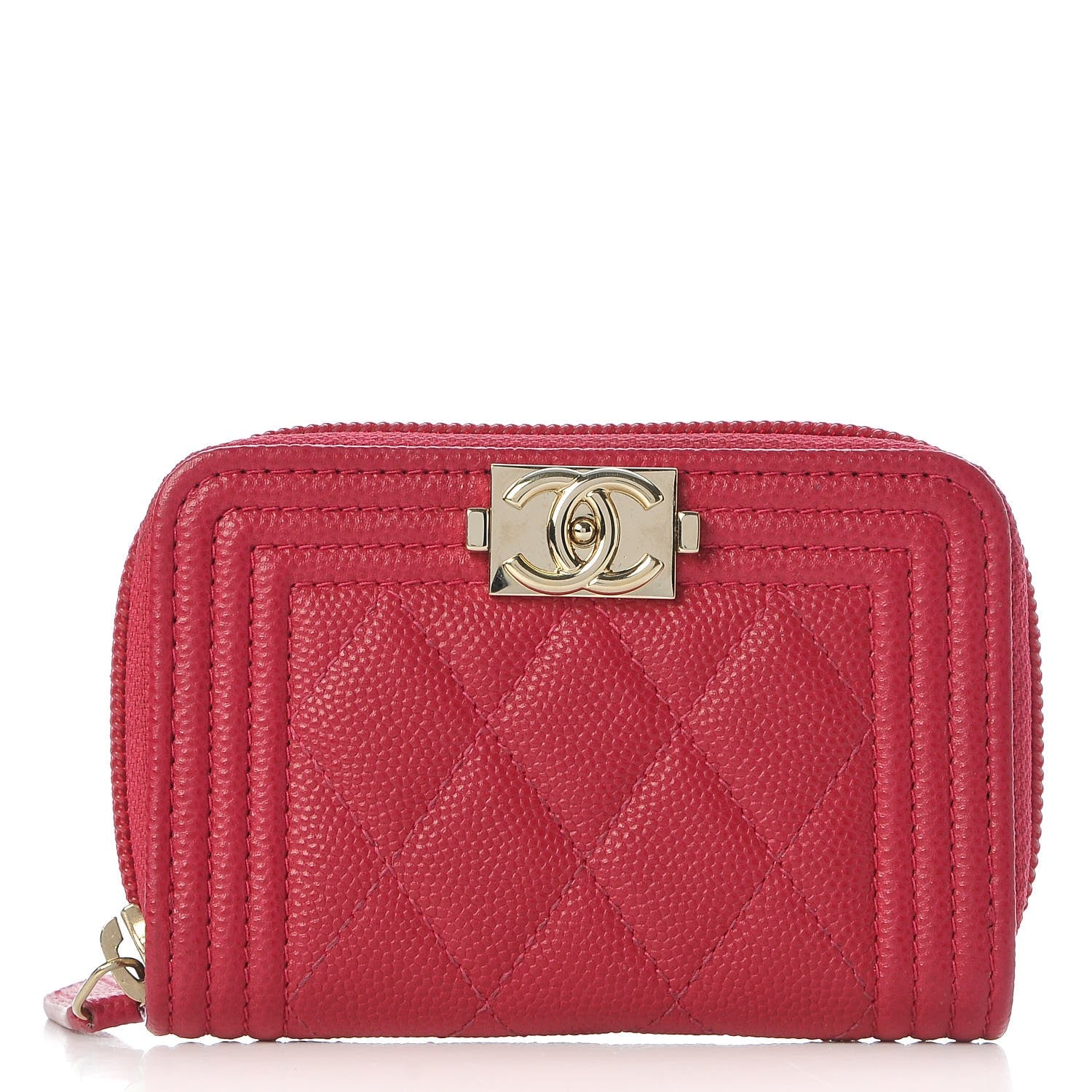 Chanel Caviar Quilted Boy Zip Around Coin Purse Wallet Fuchsia 1 of 8