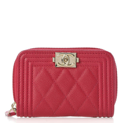 Chanel Caviar Quilted Boy Zip Around Coin Purse Wallet Fuchsia 1 of 8