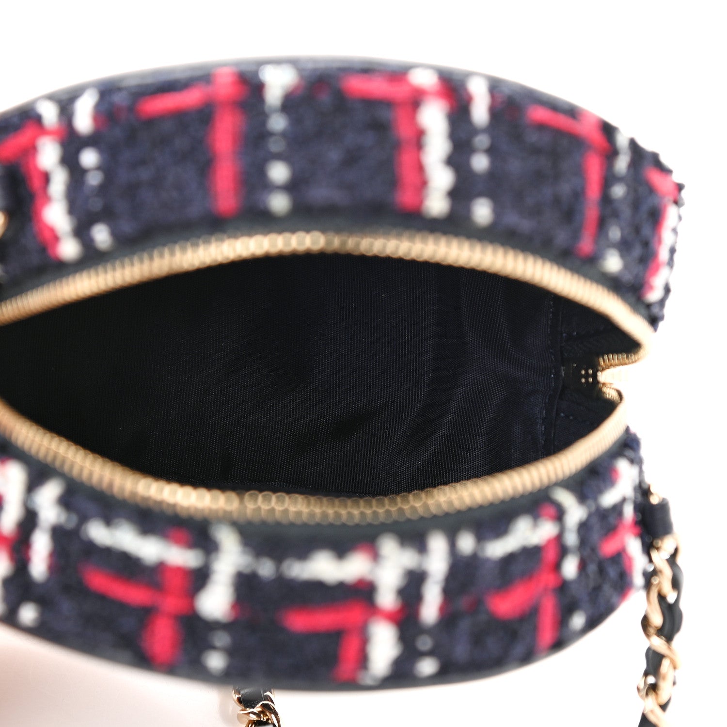 Chanel Tweed Quilted Round Filigree Clutch With Chain Navy Blue 5 of 9