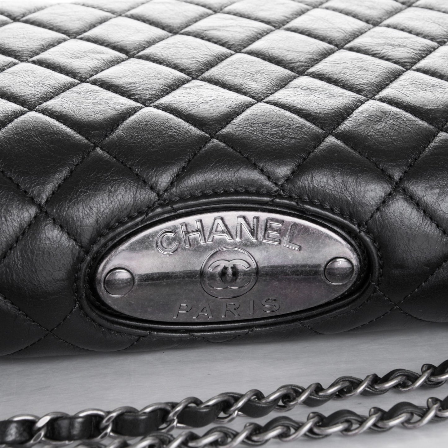 Calfskin Quilted Large Single Flap Black