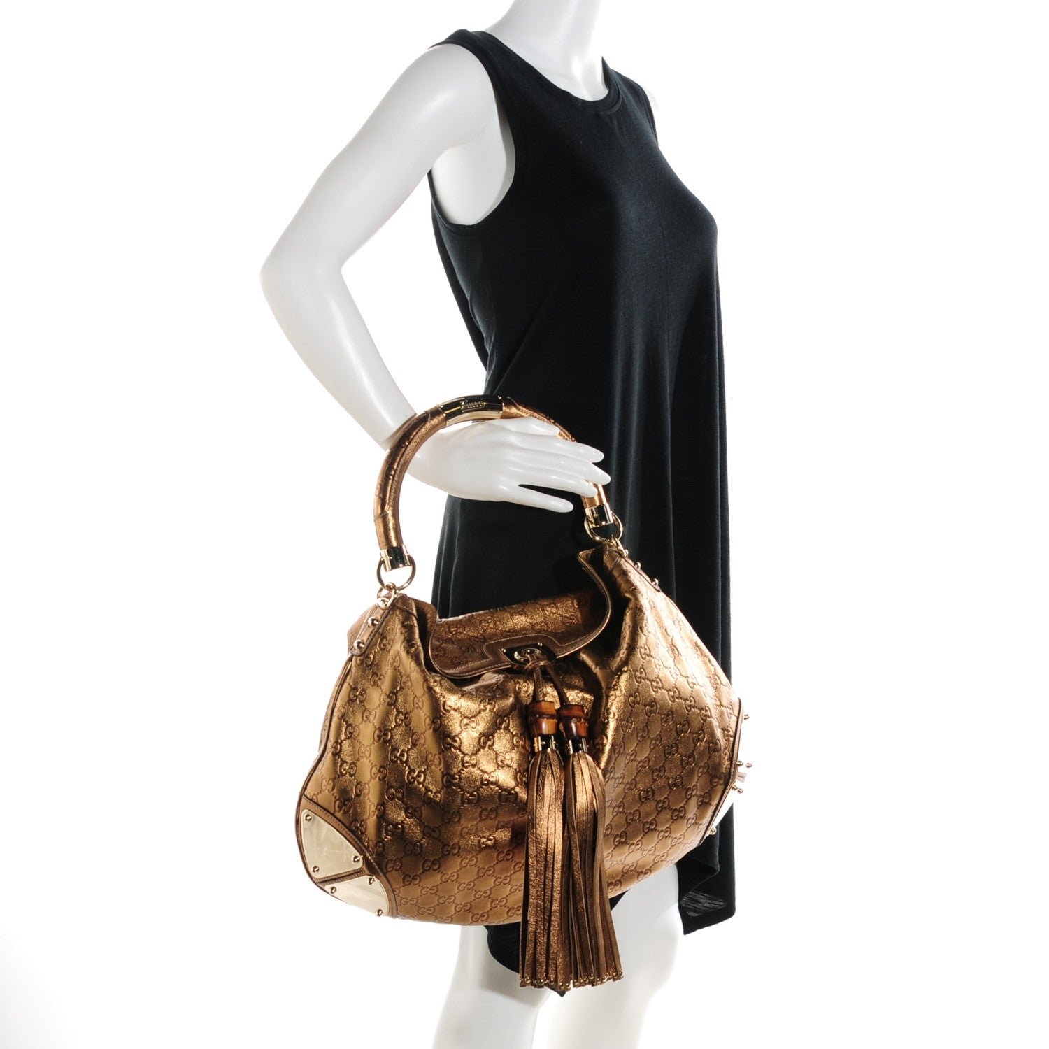 Gucci Metallic Guccissima Large Indy Top Handle Hobo Gold 2 of 7