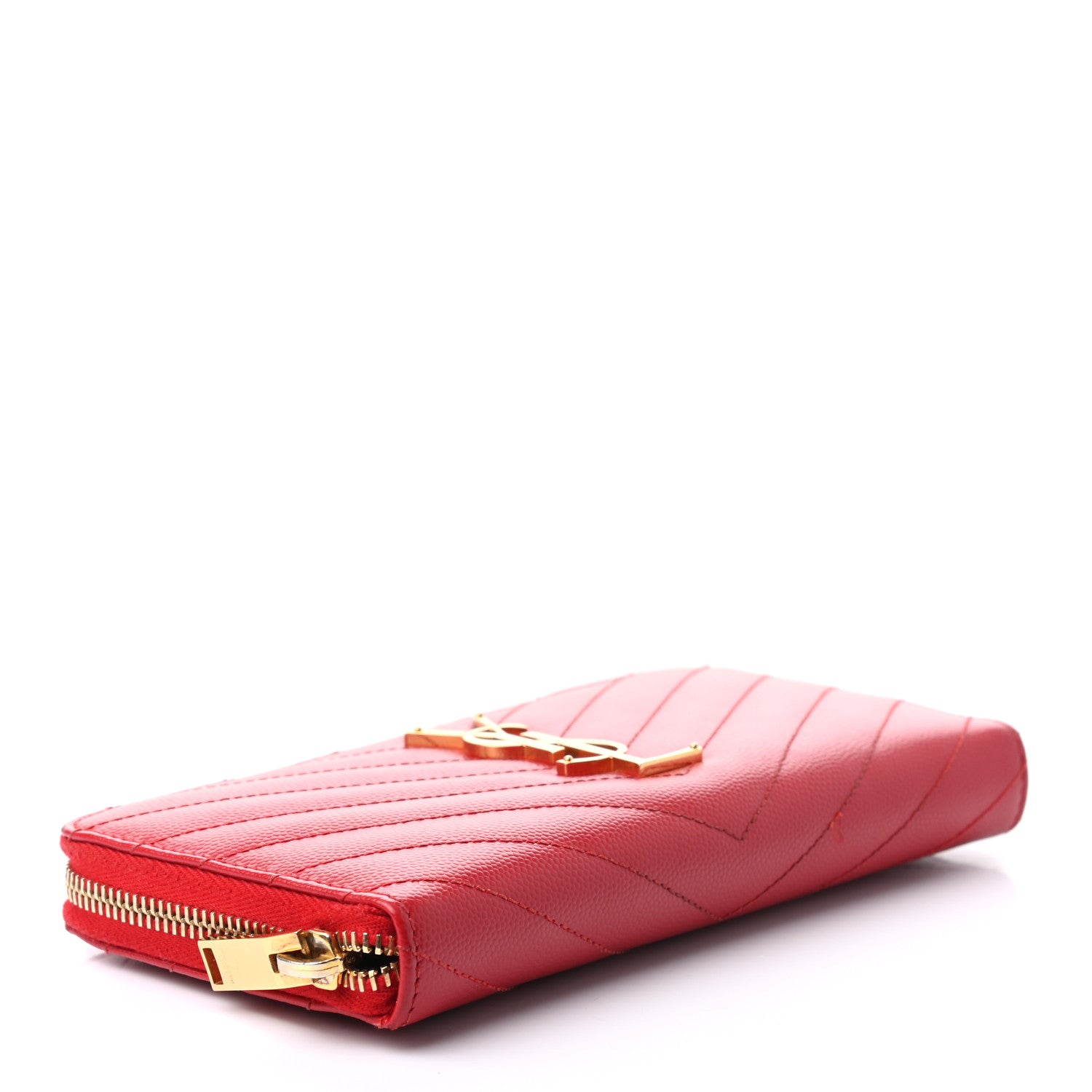 Saint Laurent Grain De Poudre Matelasse Chevron Monogram Zip Around Wallet Red 4 of 6