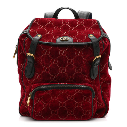 Gucci Velvet GG Monogram Textured Calfskin Web Small Double Buckle Backpack Red Cipria Black 1 of 11