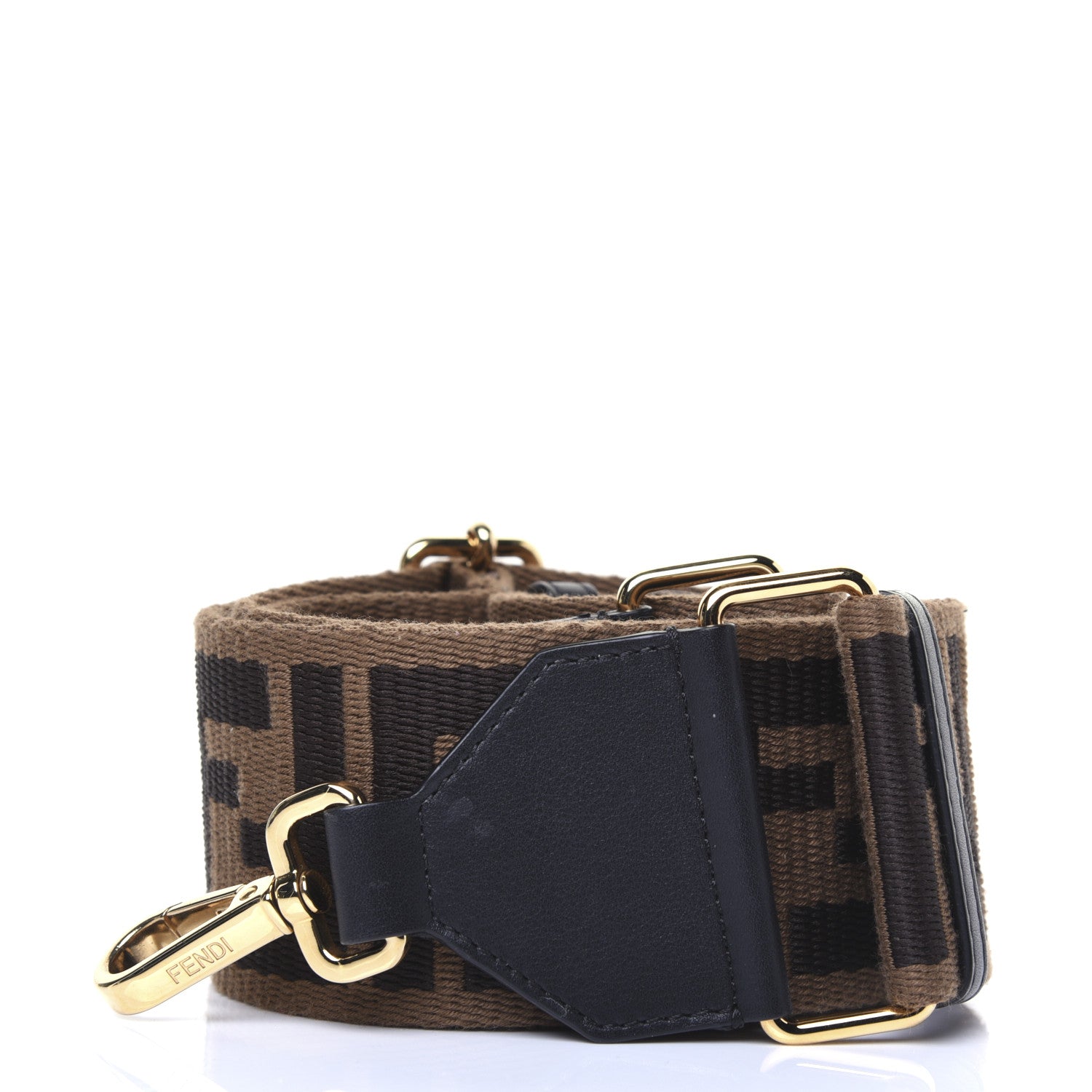 Fendi Ribbon Vitello Seta FF 1974 Adjustable Strap You Fango Marrone Black 2 of 10