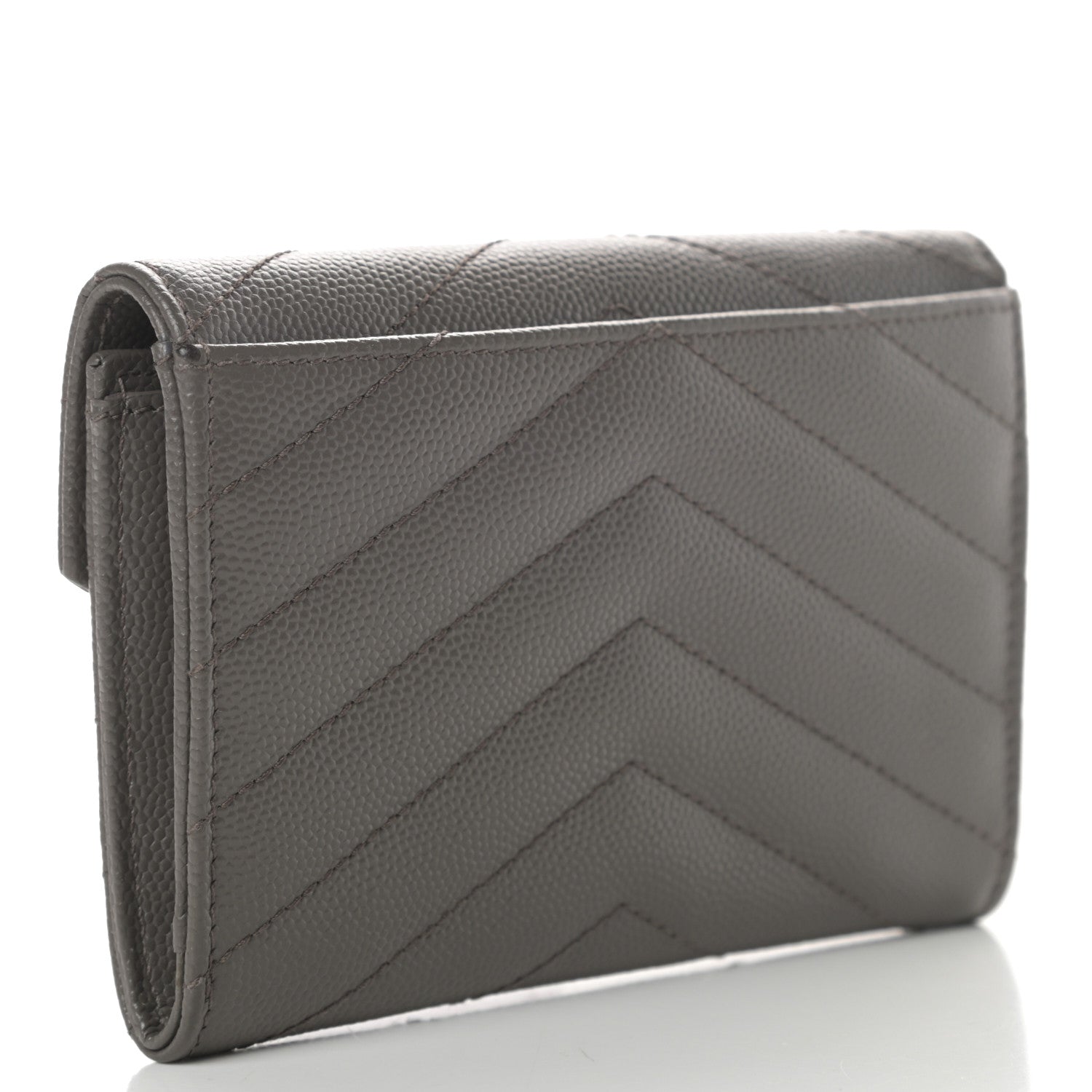 Saint Laurent Grain De Poudre Matelasse Chevron Small Monogram Envelope Wallet Earth 3 of 8