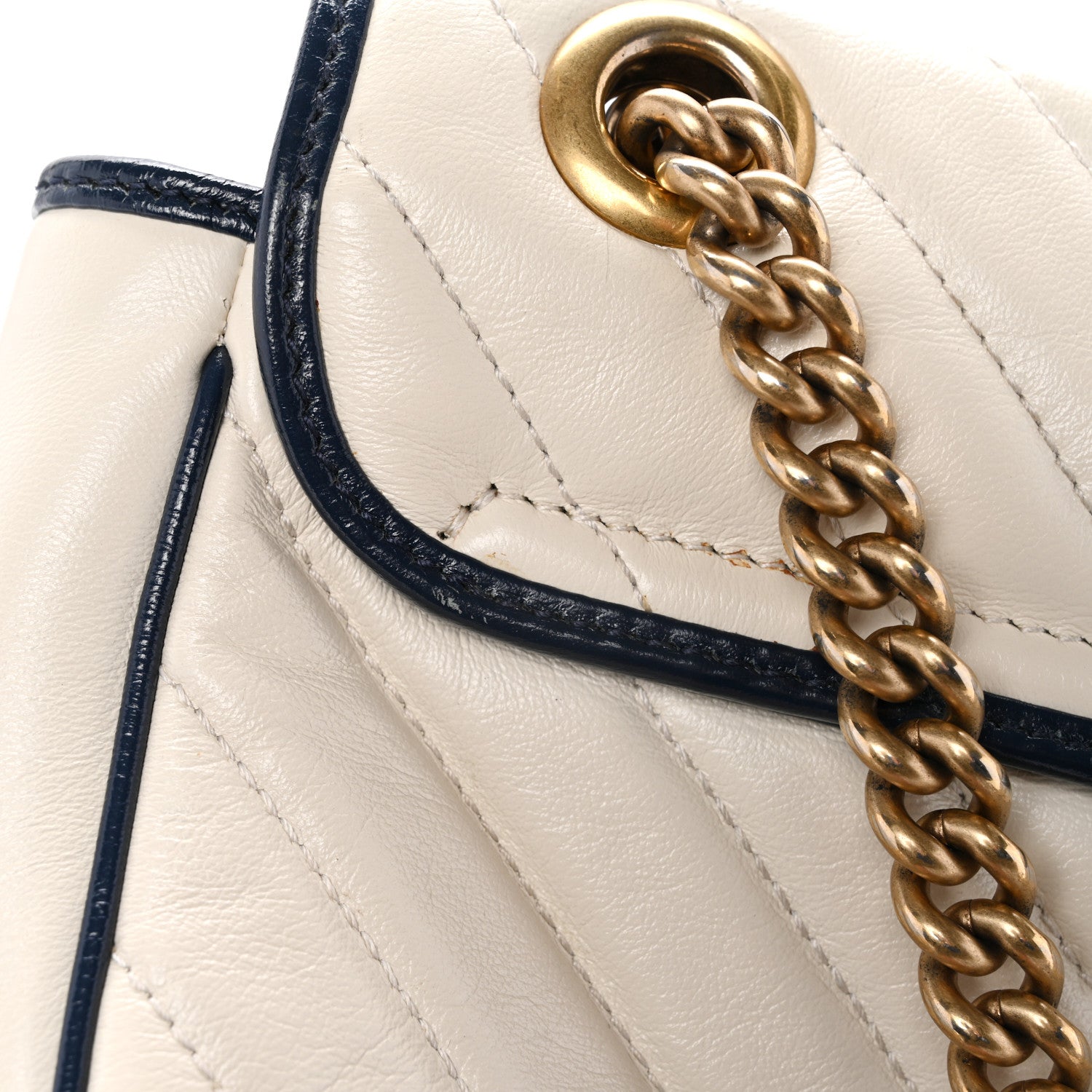 Gucci Vintage Effect Calfskin Matelasse Diagonal Small Torchon GG Marmont Shoulder Bag Mystic White Blue Agata 14 of 14