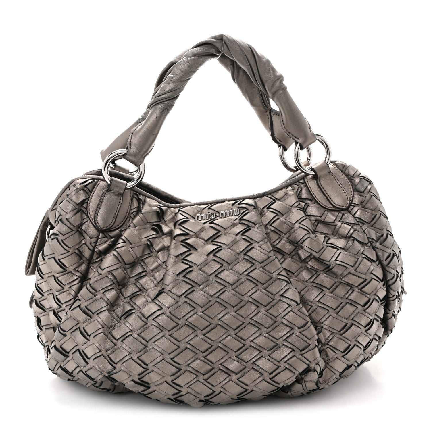 Miu Miu Metallic Nappa Woven Hobo Bronze 1 of 15