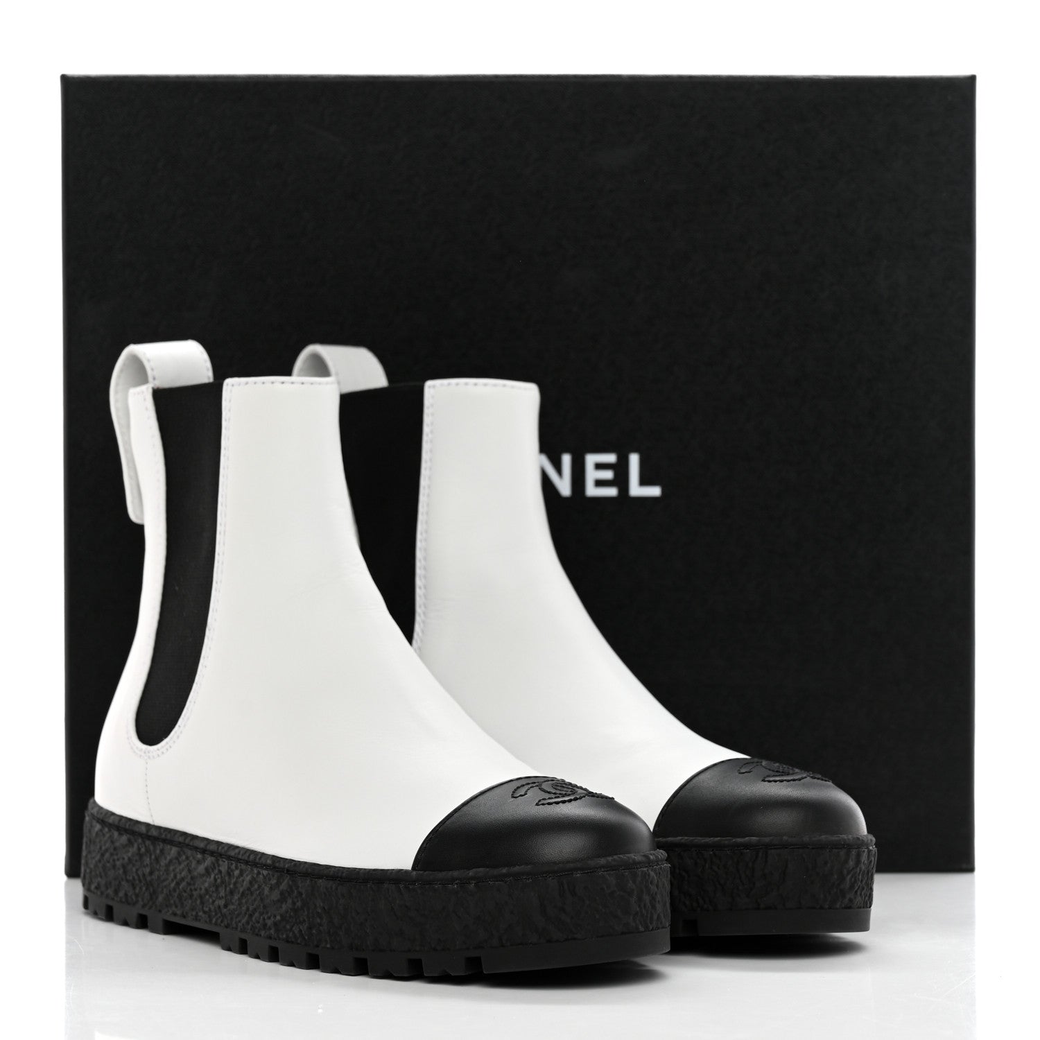 Chanel Calfskin Cap Toe CC Ankle Boots 37.5 White Black 10 of 10