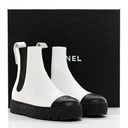 Chanel Calfskin Cap Toe CC Ankle Boots 37.5 White Black 10 of 10