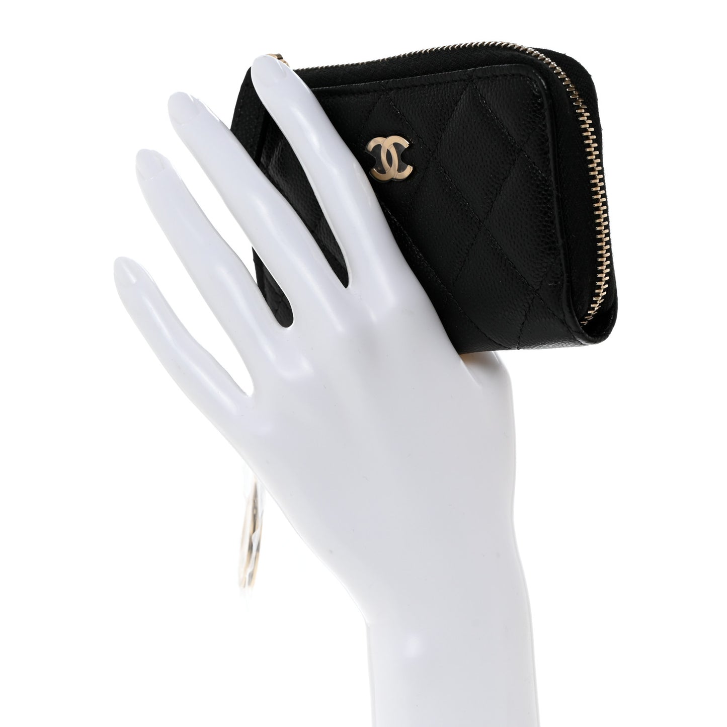Caviar Quilted Zipped Key Holder Case Black
