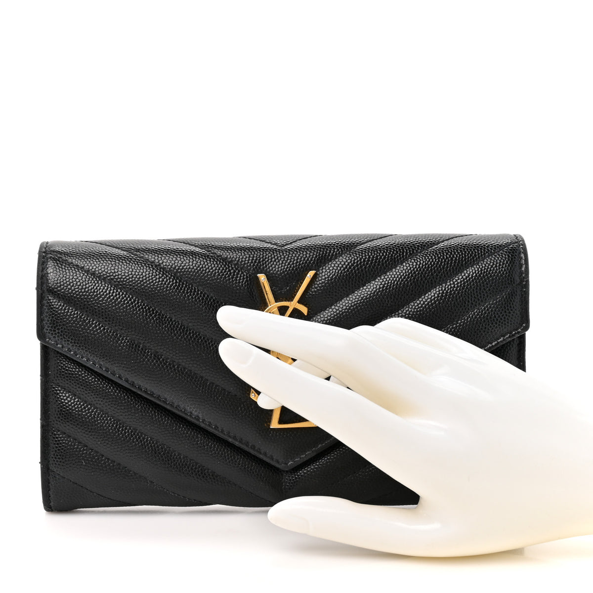 Grain De Poudre Matelasse Chevron Monogram Flap Wallet Black