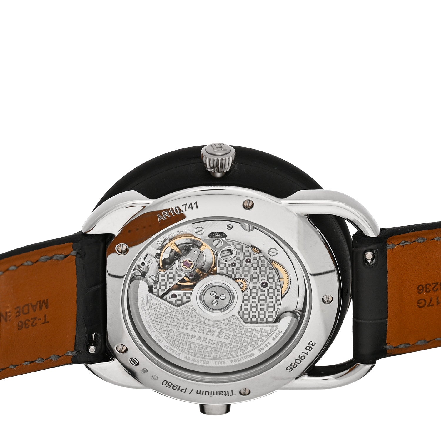 Hermes Platinum Titanium Alligator 43mm Arceau Le Temps Voyageur Automatic Watch Noir 4 of 5