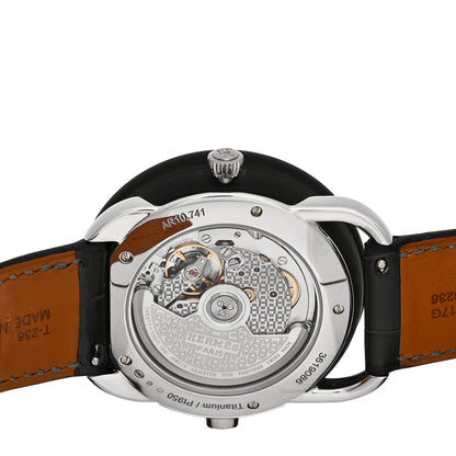 Hermes Platinum Titanium Alligator 43mm Arceau Le Temps Voyageur Automatic Watch Noir 4 of 5