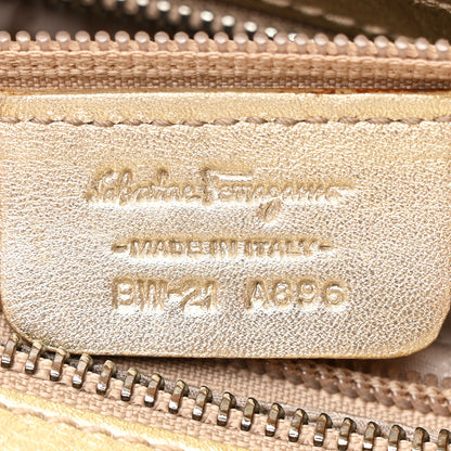 Salvatore Ferragamo Metallic Grained Calfskin Medium Sofia Satchel Gold 7 of 15