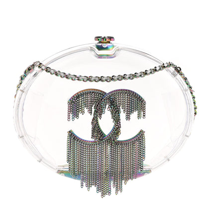 Chanel Plexiglass Iridescent Chain Fringe CC Clutch Clear 1 of 9