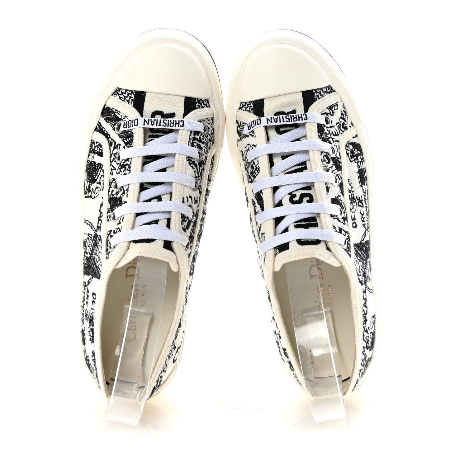 Canvas Embroidered Plan De Paris Womens Walk'N'Dior Platform Sneakers 36.5 White Black