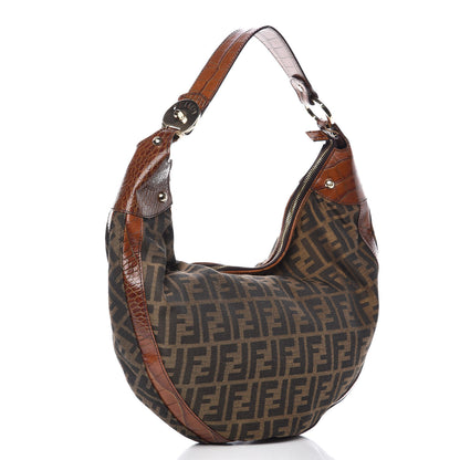 Fendi Zucca Calfskin Crocodile Embossed Chef Hobo Tobacco 3 of 15