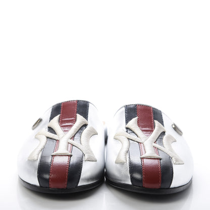Gucci X MLB Metallic Lambskin NY Yankees Embroidered Womens GG Slippers 36.5 Silver 2 of 9