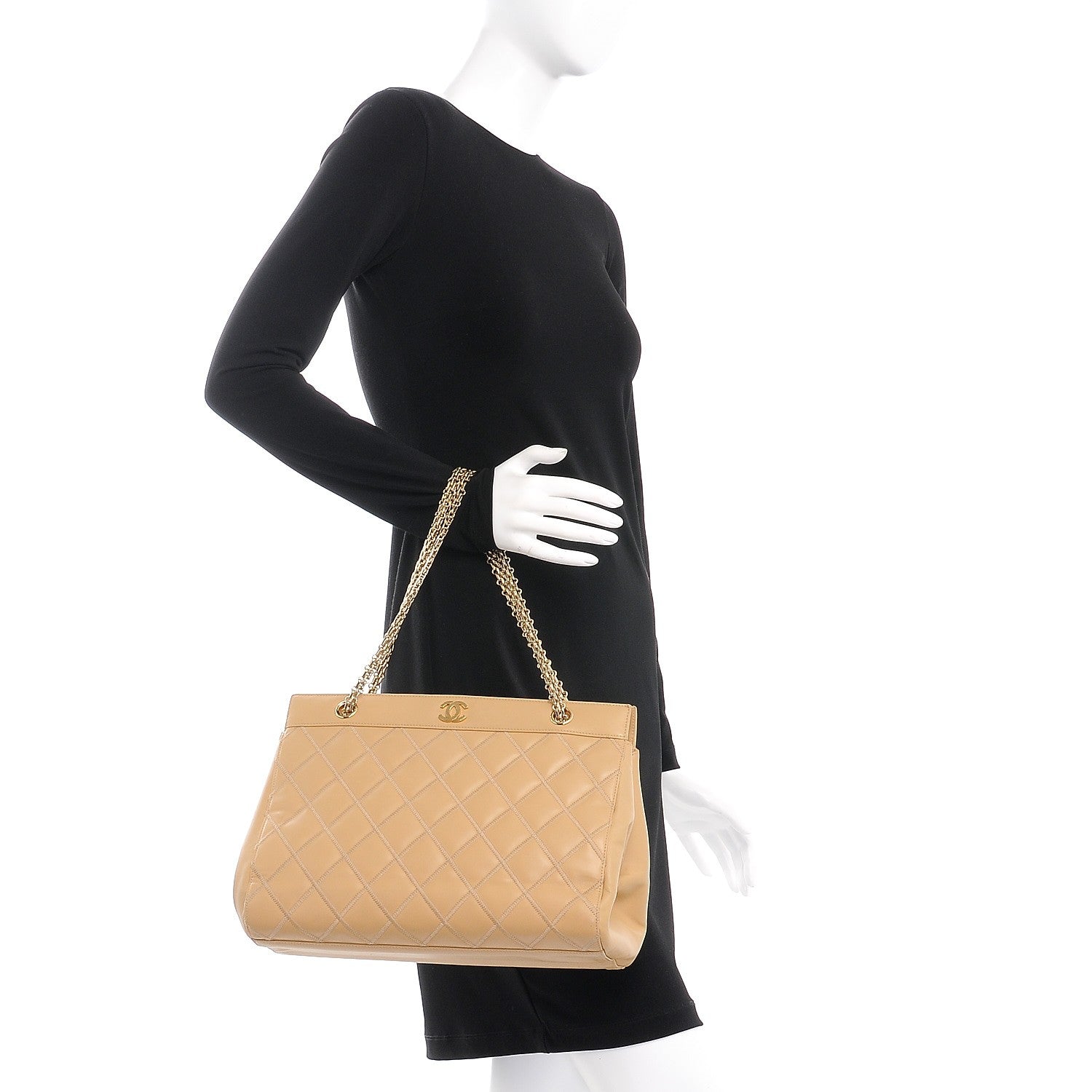 Chanel Lambskin Double Stitch Quilted Tote Beige 3 of 13
