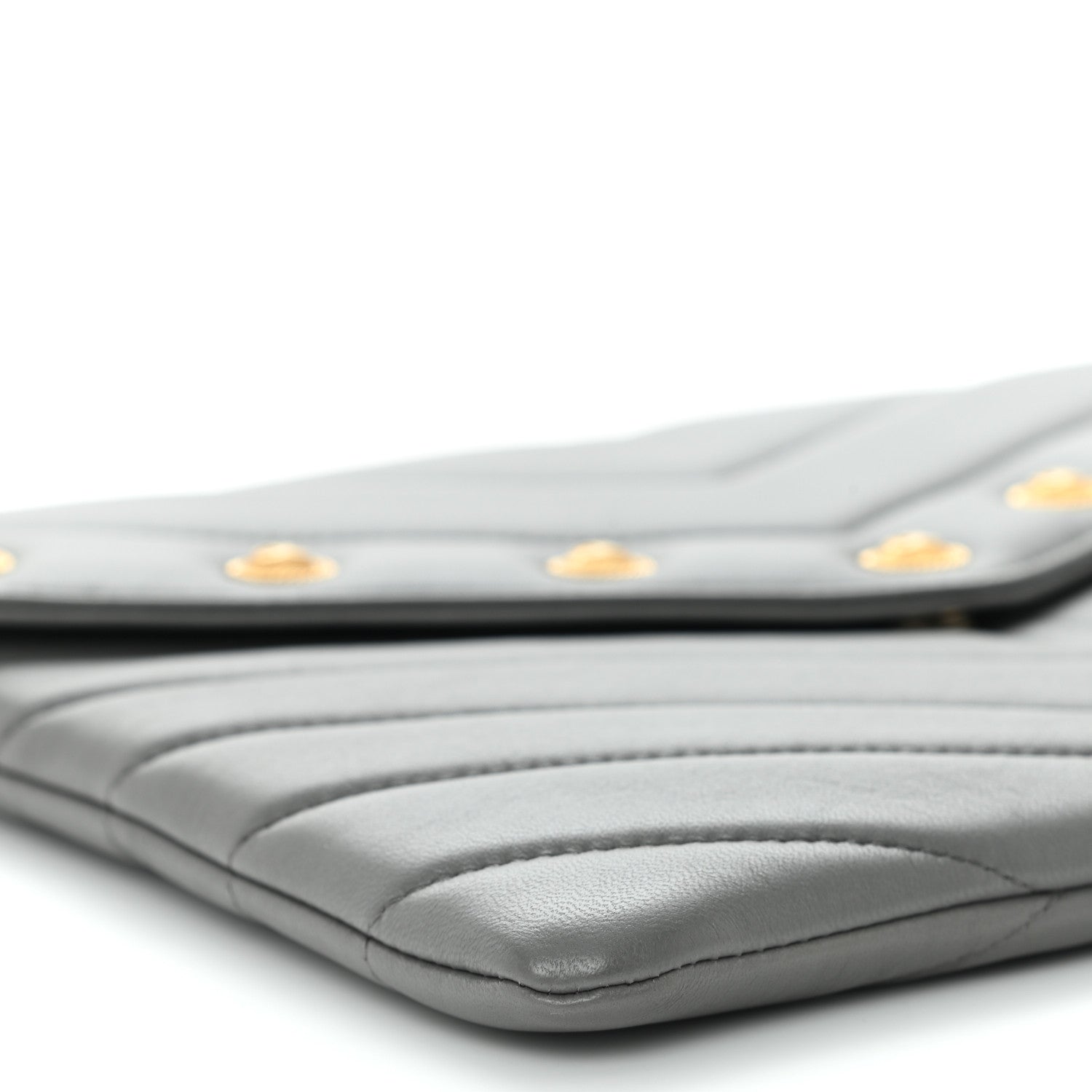 Chanel Calfskin Chevron Quilted CC Button Envelope Pouch Grey 8 of 9