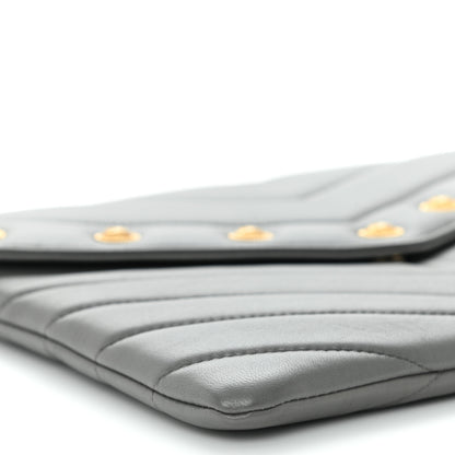 Chanel Calfskin Chevron Quilted CC Button Envelope Pouch Grey 8 of 9
