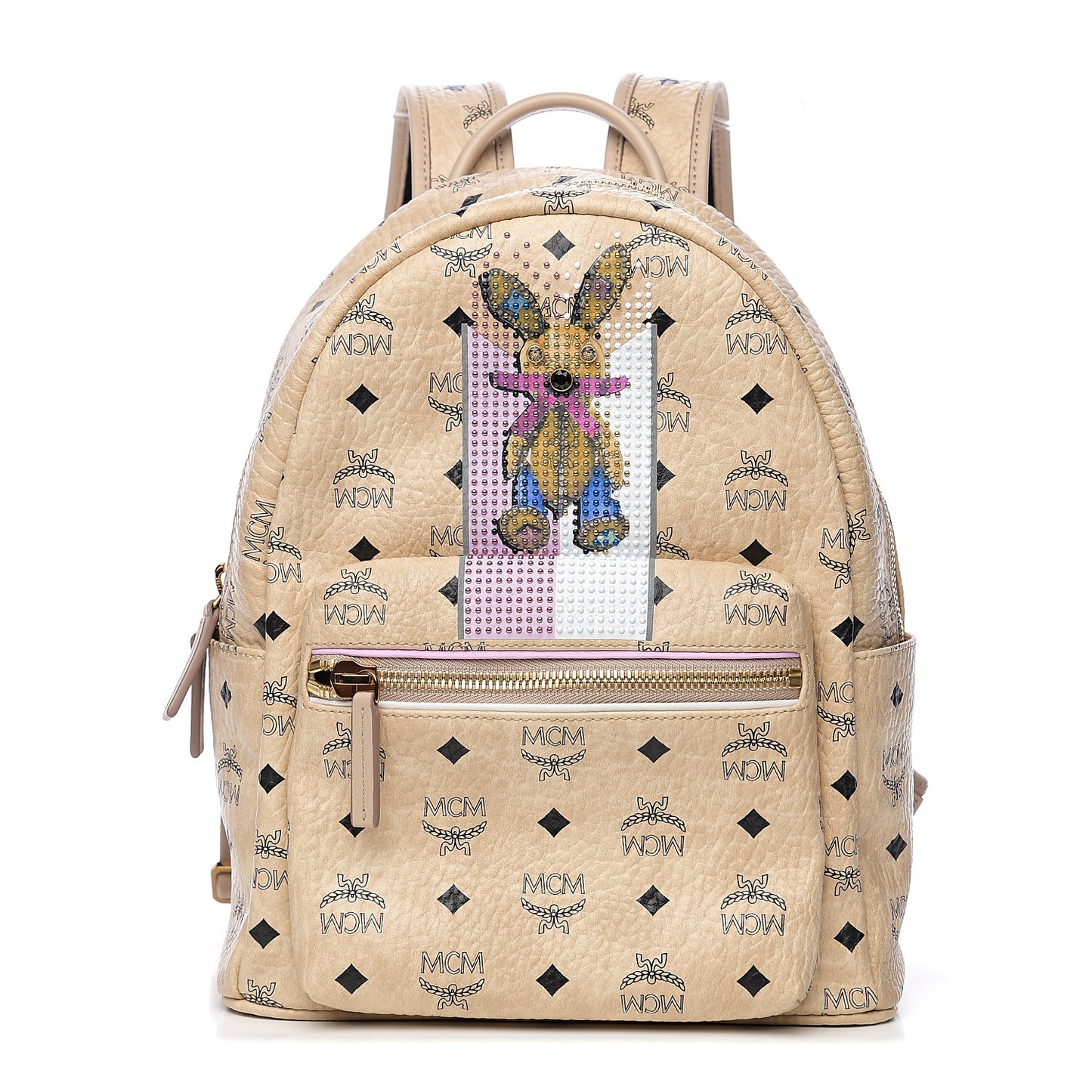 Visetos Small Studded Stark Rabbit Backpack Beige