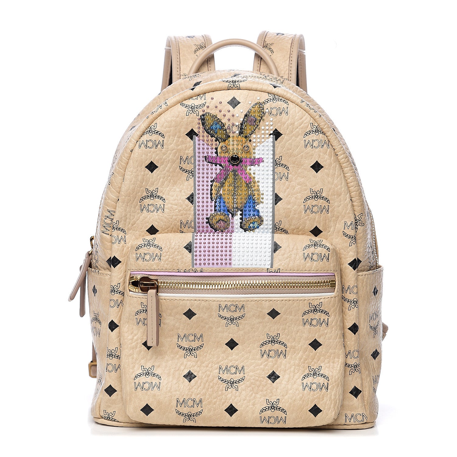 MCM Visetos Small Studded Stark Rabbit Backpack Beige 1 of 9