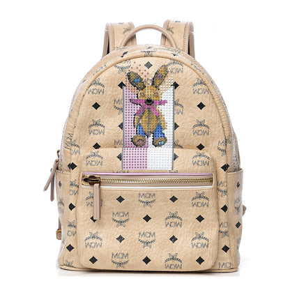 MCM Visetos Small Studded Stark Rabbit Backpack Beige 1 of 9