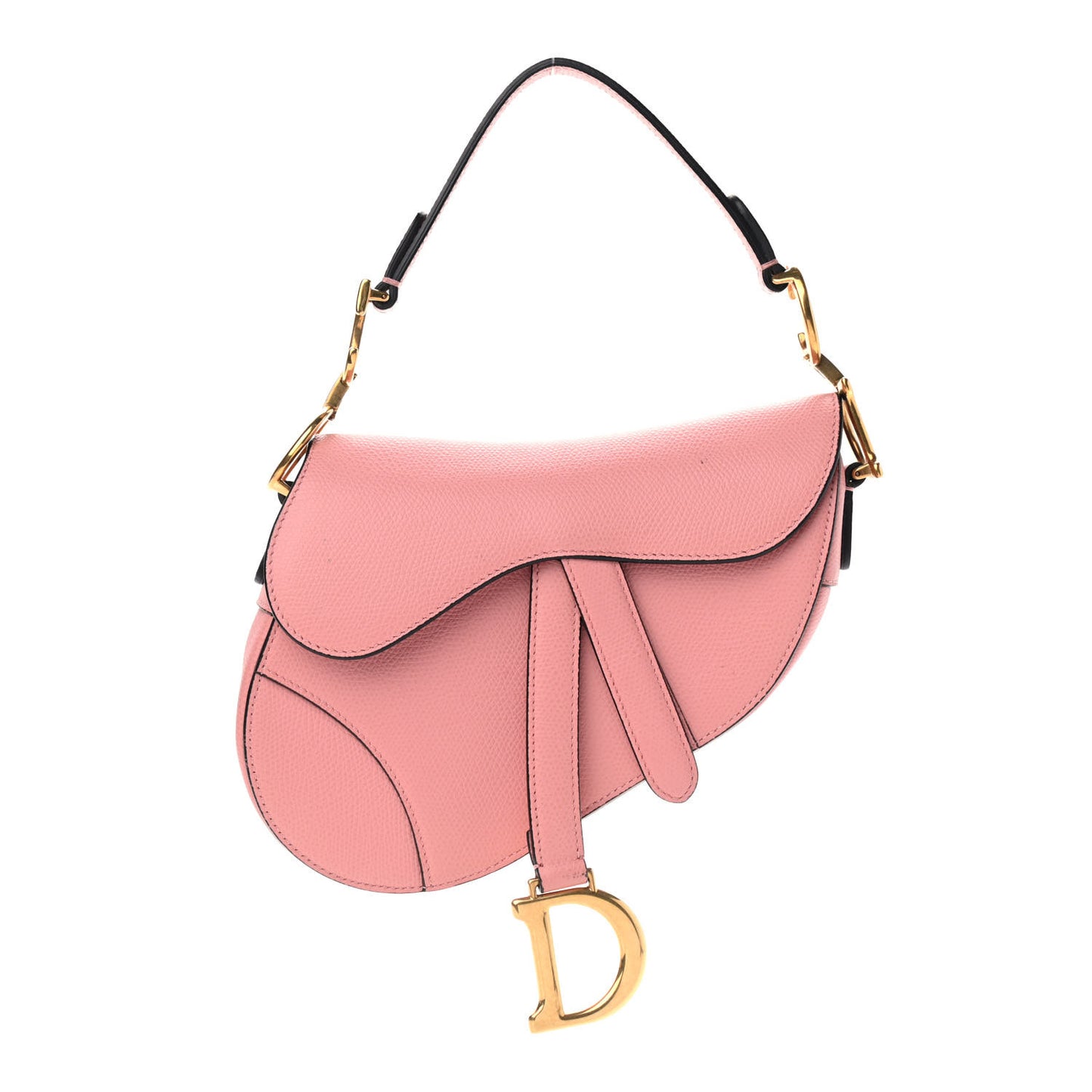 Grained Calfskin Mini Saddle Bag Pink
