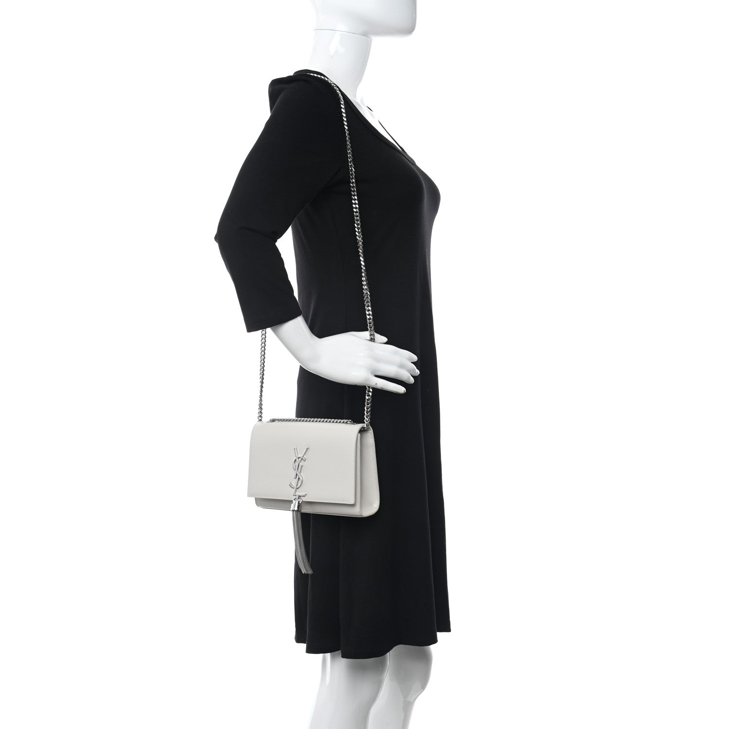 Saint Laurent Grain De Poudre Calfskin Medium Classic Monogram Kate Tassel Satchel Crema Soft 2 of 11
