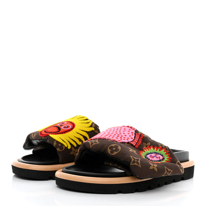 Louis Vuitton LV X YK Nylon Monogram Embroidered Faces Pool Pillow Flat Comfort Mule 37 Cacao Brown 3 of 9
