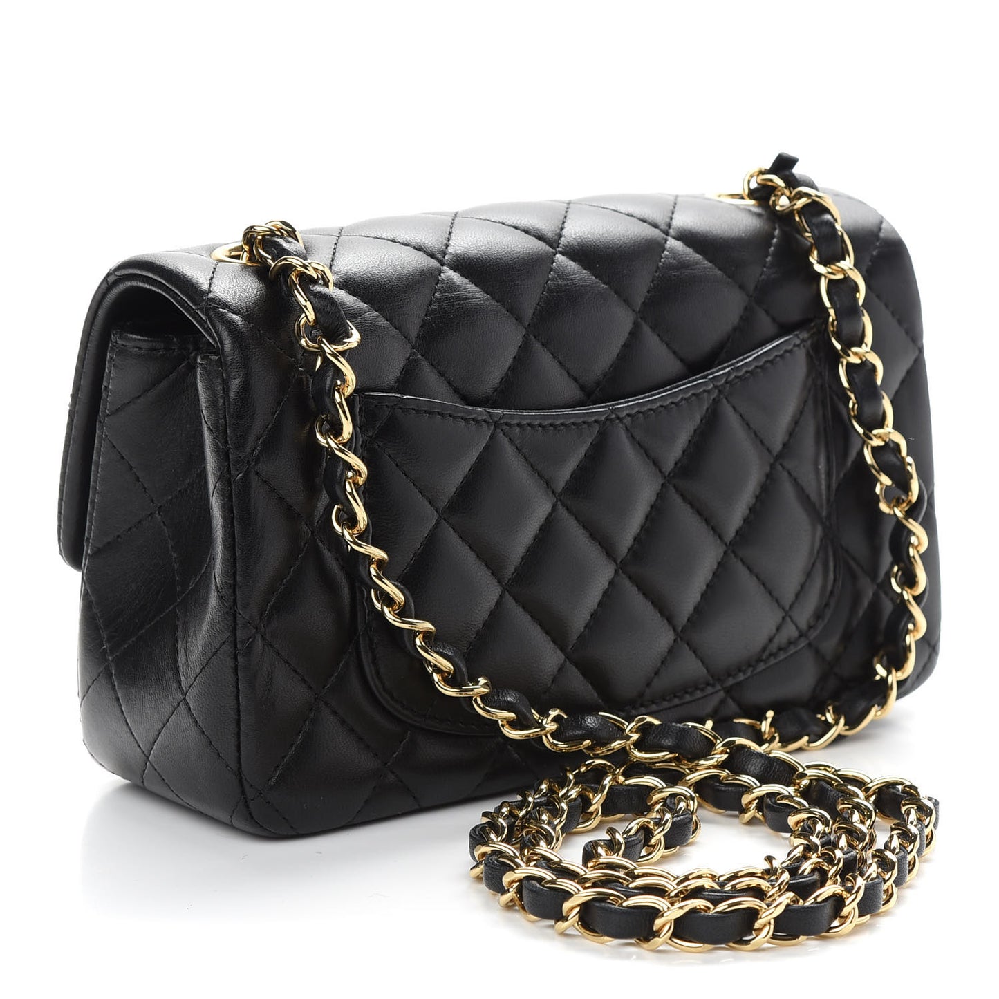 Lambskin Quilted Mini Rectangular Flap Black