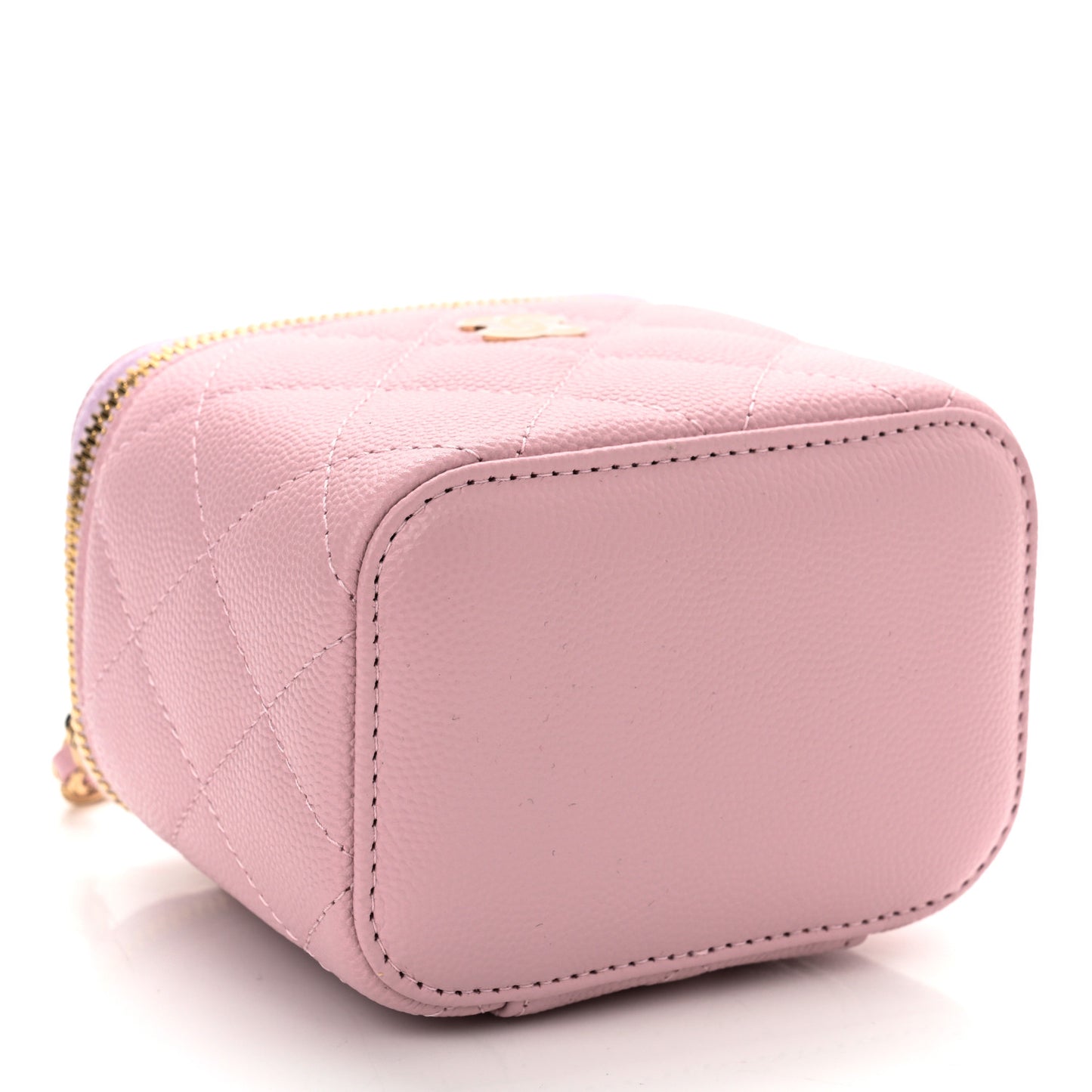Caviar Quilted Mini Vanity Case With Chain Light Pink